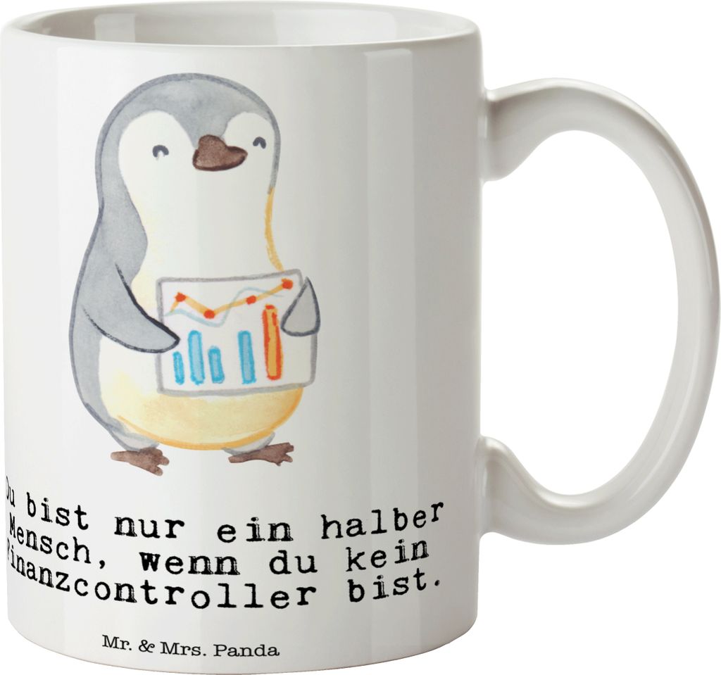 Mr. & Mrs. Panda Teebecher Finanzcontroller Herz - Weiß - Geschenk, Teetasse, Keramiktasse, Pott, Kaffeebecher, Kaffeetasse, tasse für kaffee