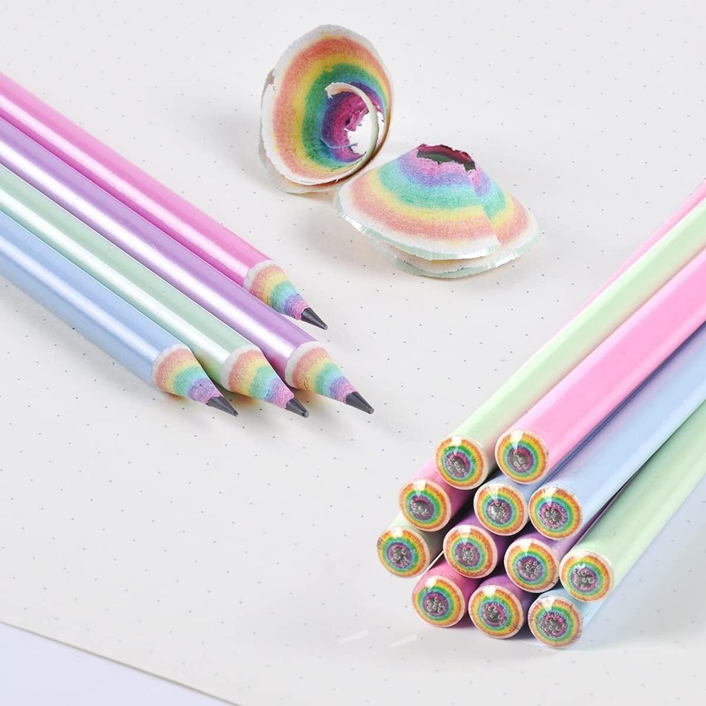 12 Bunte Regenbogen-Bleistifte mit Radiergummi – Vorgefertigt, Zweifarbige Kanten, Ideal für Schule, Büro & kreative Projekte