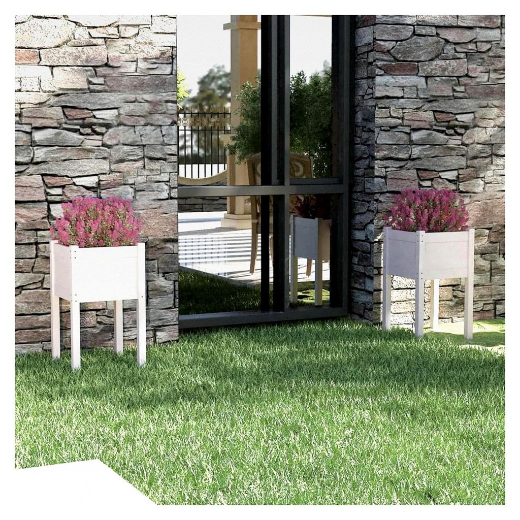 Pflanzkübel 2 Stück Weiß 40x40x70 cm Massivholz Kiefer für Blumen Balkon Terrasse Garten Innen Außenbereich