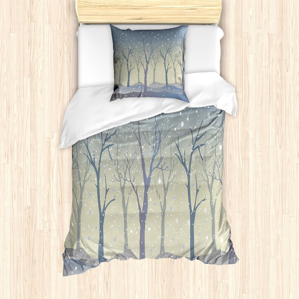 ABAKUHAUS Snowy-Bäume Bettbezug Set für Einzelbetten, Winter Rahmen Wald, Milbensicher Allergiker geeignet mit Kissenbezug, 135 cm x 200 cm - 80 ...