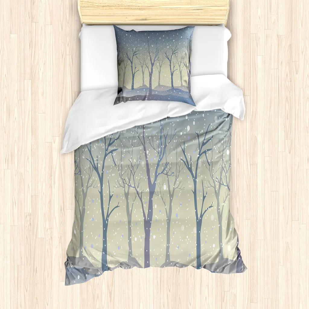 Set Copripiumino ABAKUHAUS Snowy-Bäume 135x200 Anallergico Blu Ardesia