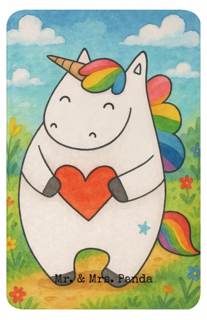 Mr. & Mrs. Panda Sherpa Decke Einhorn Herz Design 100 x 150 cm - Weiß - Geschenk, Heimdecke, Freundin, Plaid, Bunt, böse, Tagesdecke, Witzig, Woh...