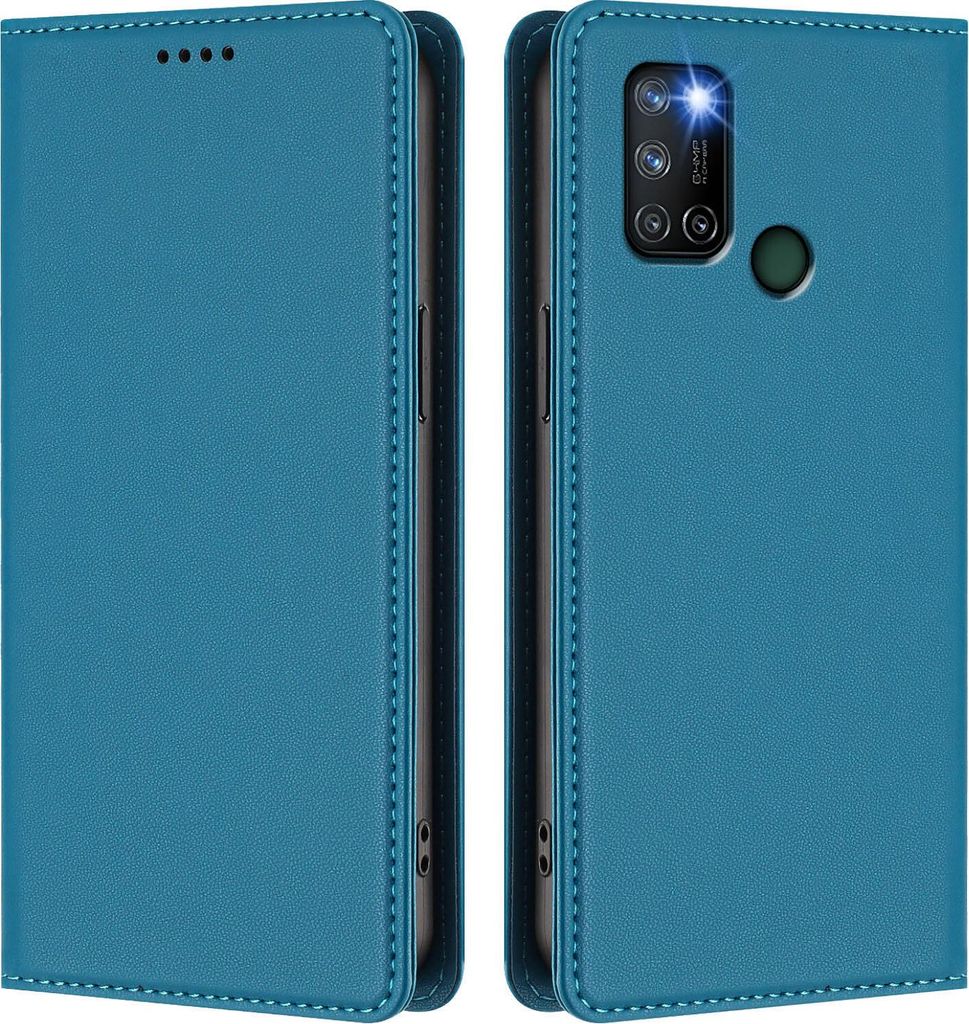 Handyhülle für Realme C17, Kunstleder Klapphülle Stoßfeste Magnetische Hülle mit Ständer Blau