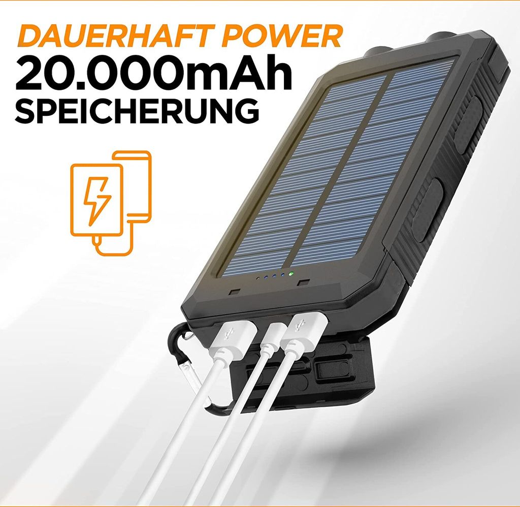 Solar Powerbank 30.000 mAh Tragbares Ladegerät Externer Produktbild 5