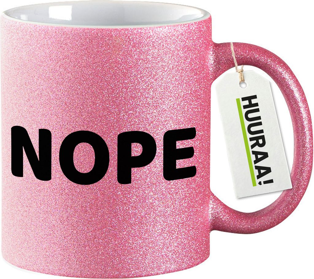 Huuraa Glitzertasse Nope Schriftzug 330ml Pink Keramik Kaffeebecher Geschenkidee