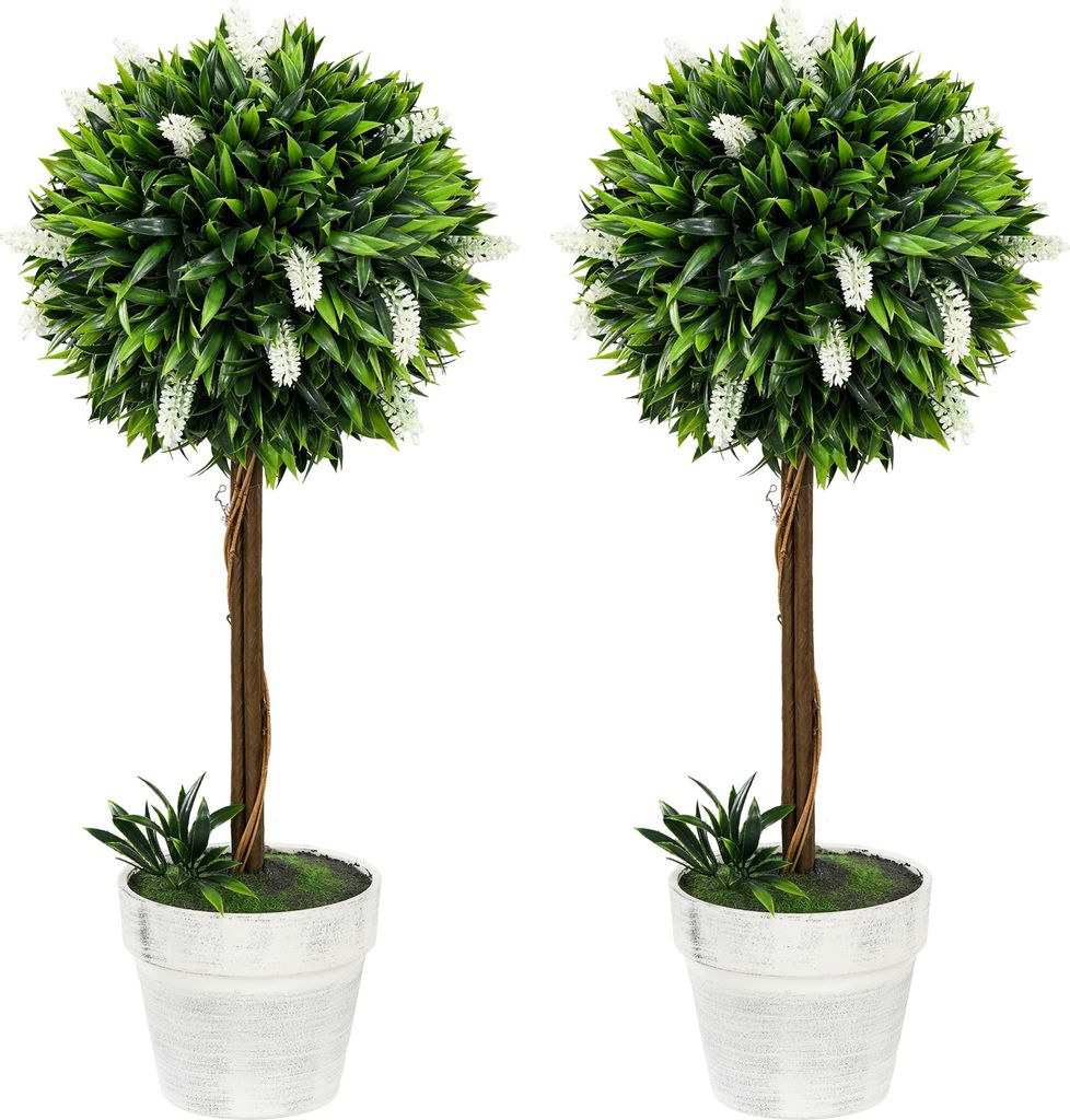 60 cm Kunstbaum Lavendel 2er-Set mit Topf und Moos in Weiß