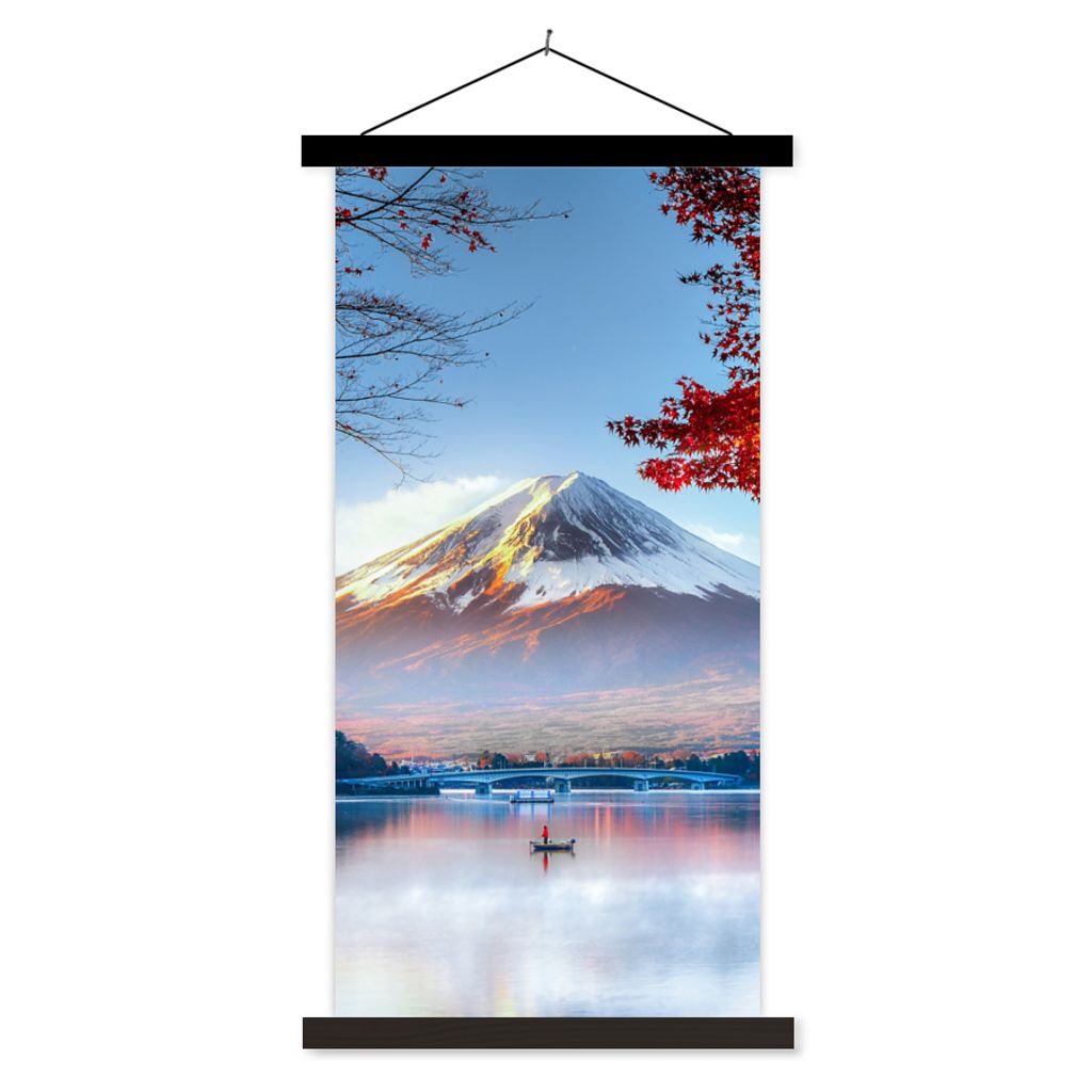 MuchoWow Textilposter Der japanische Berg Fuji in Asien im Herbst 40x80 cm mit schwarzem Rahmen - Wandemalerei