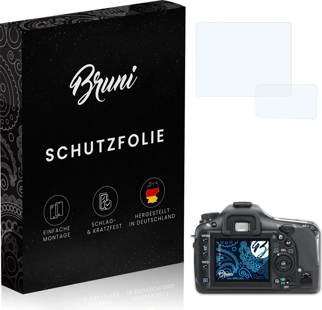 Bruni Basics-Clear 2x Schutzfolie kompatibel mit Pentax K20D Folie