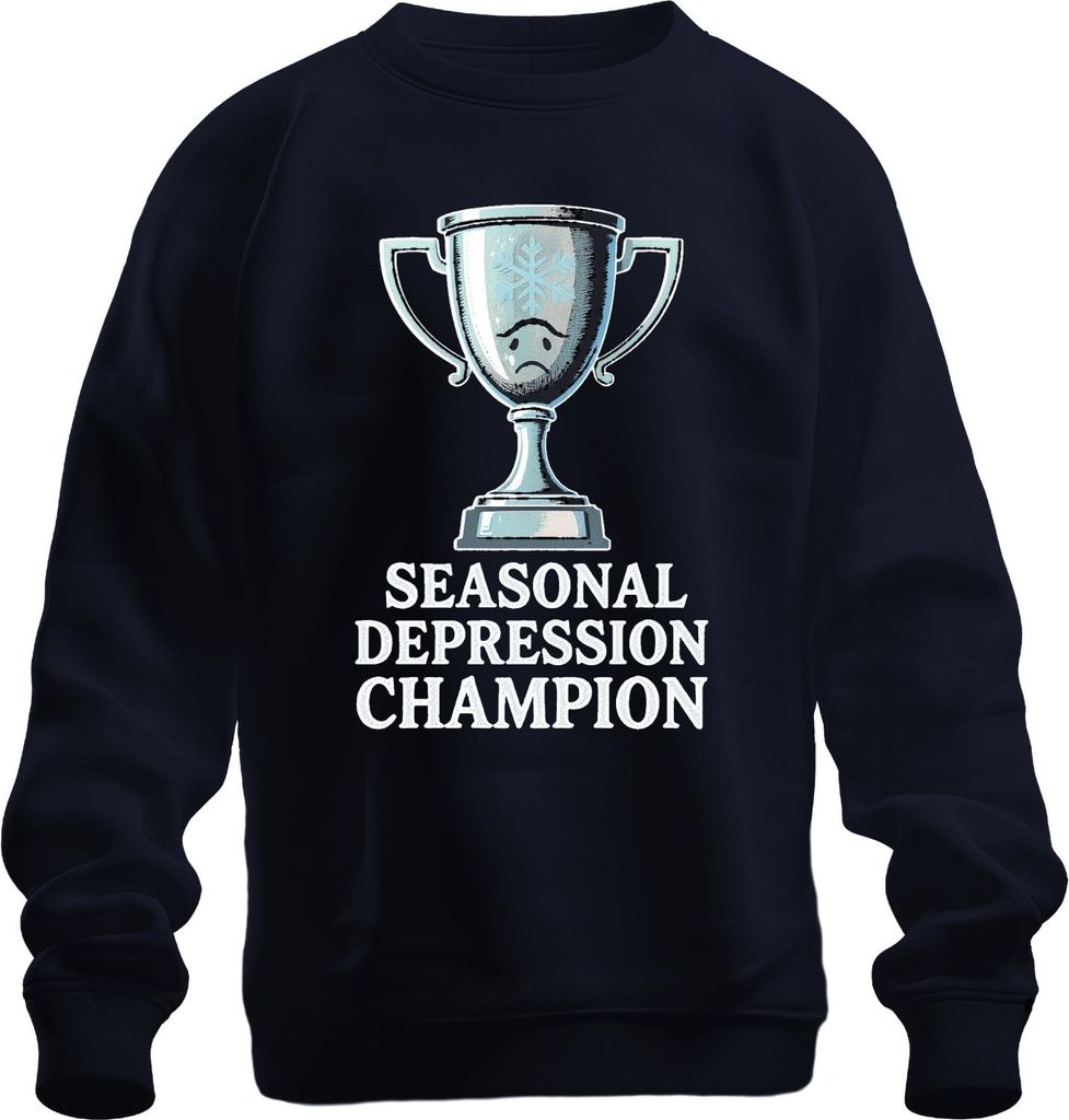 Seasonal Depression Champion winter trophy snowflake Geschenk Uni Sweatshirt Pullover, Navy, S