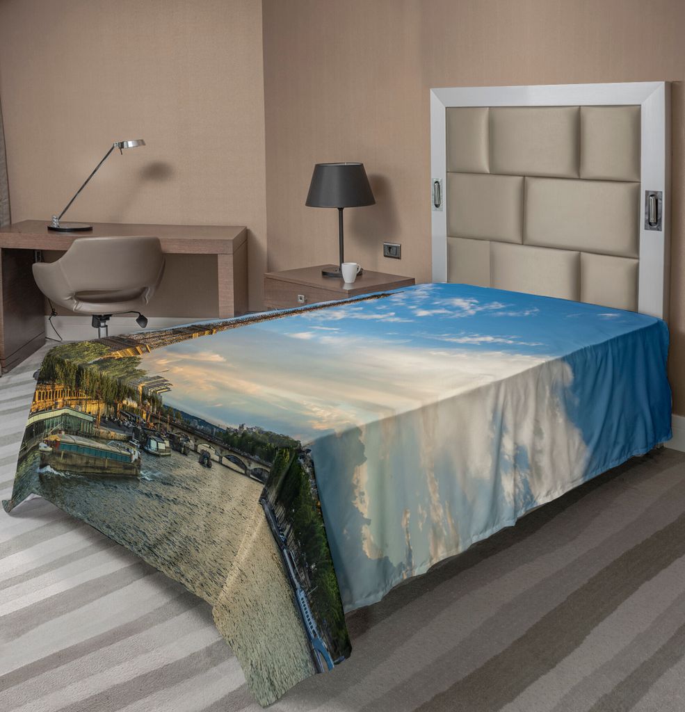 ABAKUHAUS Eiffelturm Bettlaken, Sonnenuntergang Über Eiffelturm Und Seine Frankreich Natur Szene Frankreichs, weiches bequemes oberes Bettlaken f...