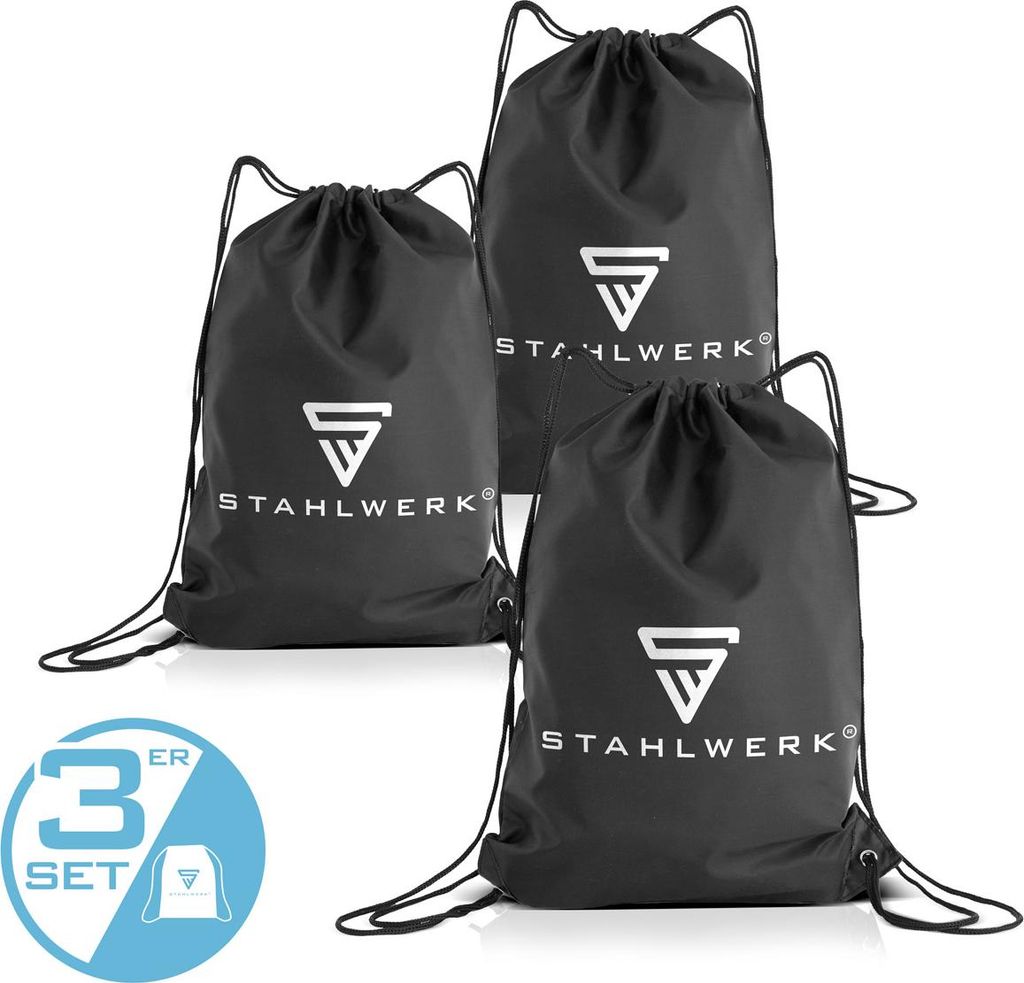 STAHLWERK Turnbeutel 3er Set wasserfester Sportbeutel Sporttasche Sportrucksack