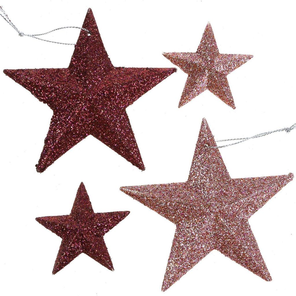 Glitterstern Rosa-Mix 9,5/5cm 18 St - Weihnachtsschmuck Baum Deko, 18 Stück