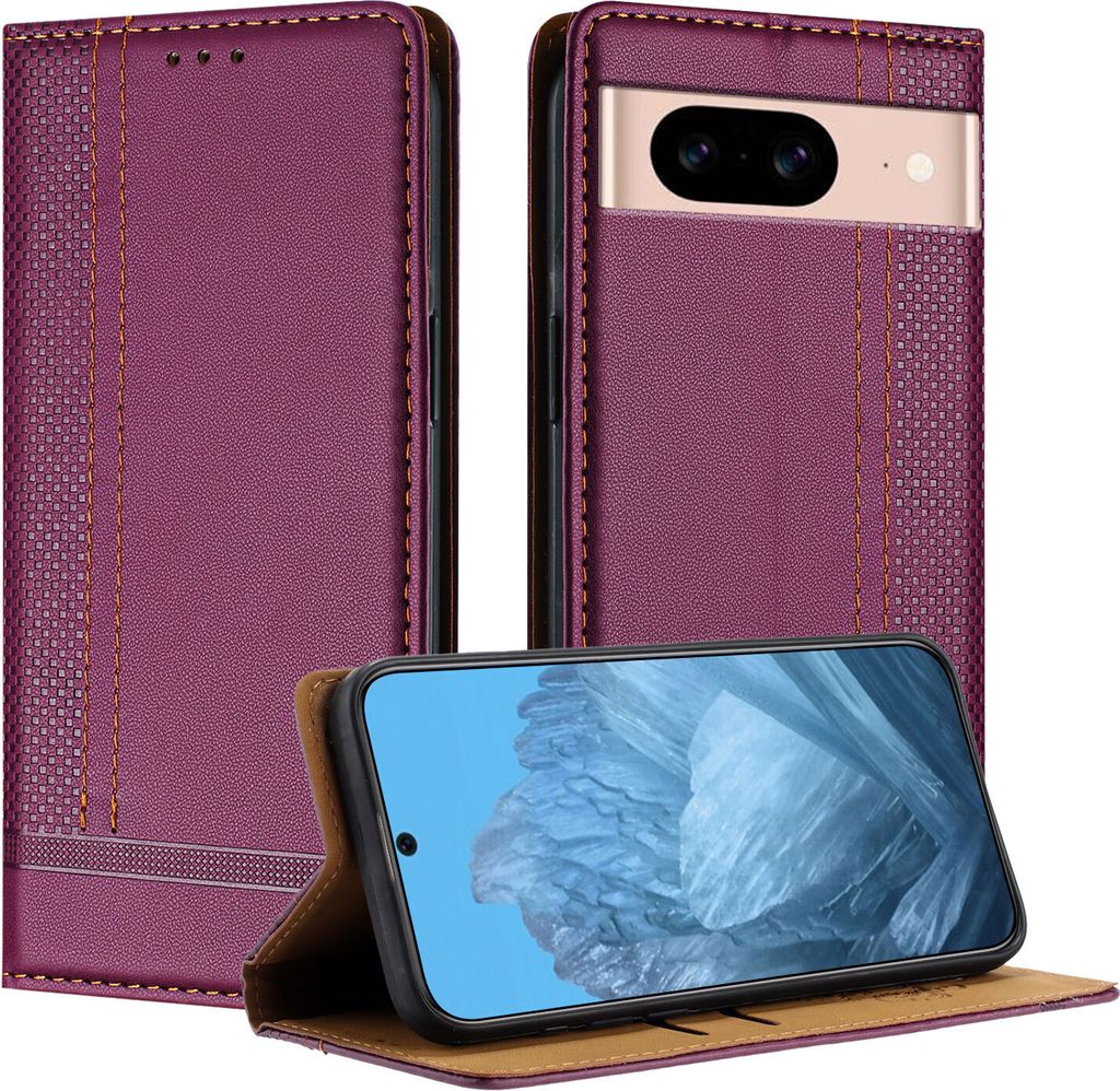 Handyhülle für Google Pixel 8A Leder Flip Klappbare Schutzhülle mit Standfunktion Lila