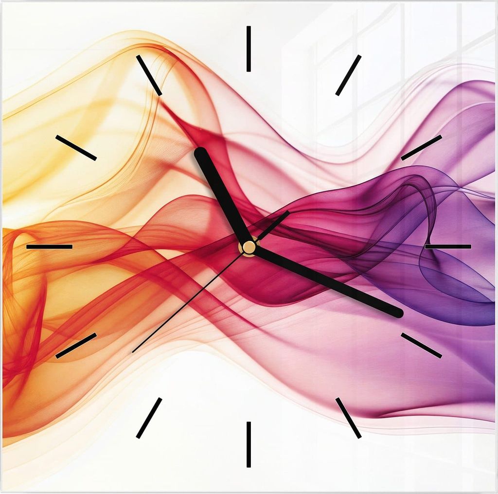 Wanduhr aus Glas mit Motiv Farbige Wellen- 30 x 30 cm - inkl. Aufhängesystem