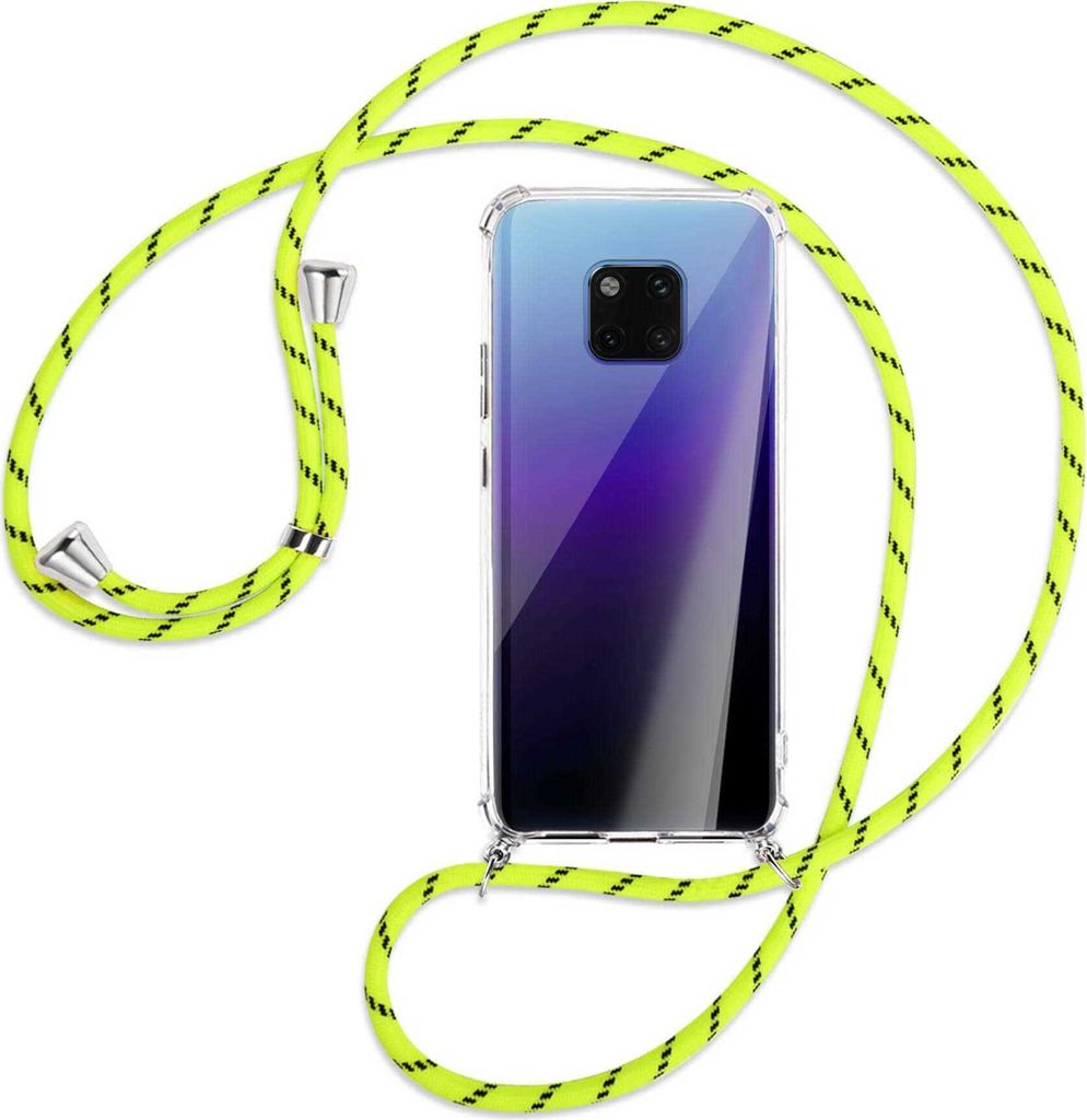 Handykette Backcover-Schutzhülle mit Band (Metall silberfarben) für Huawei Mate 20 Pro - neongelb