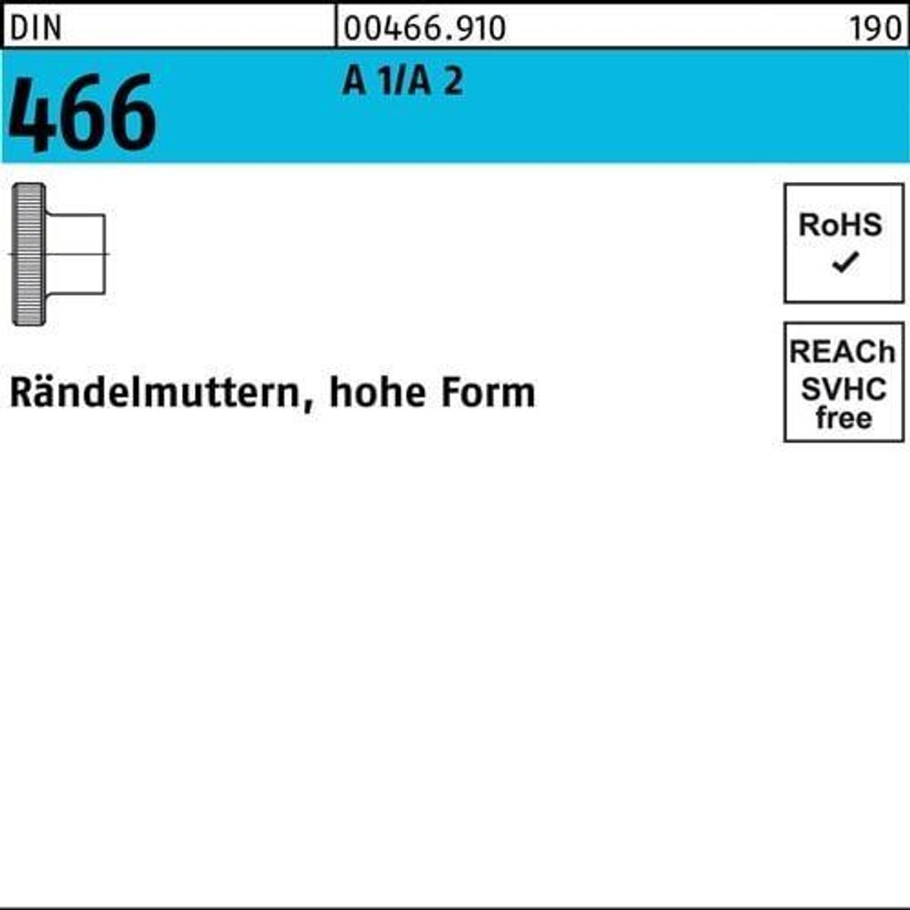 Reyher Rändelmuttern DIN 466 A 1/A 2 M 6 A 1/A 2 (25 Stück)