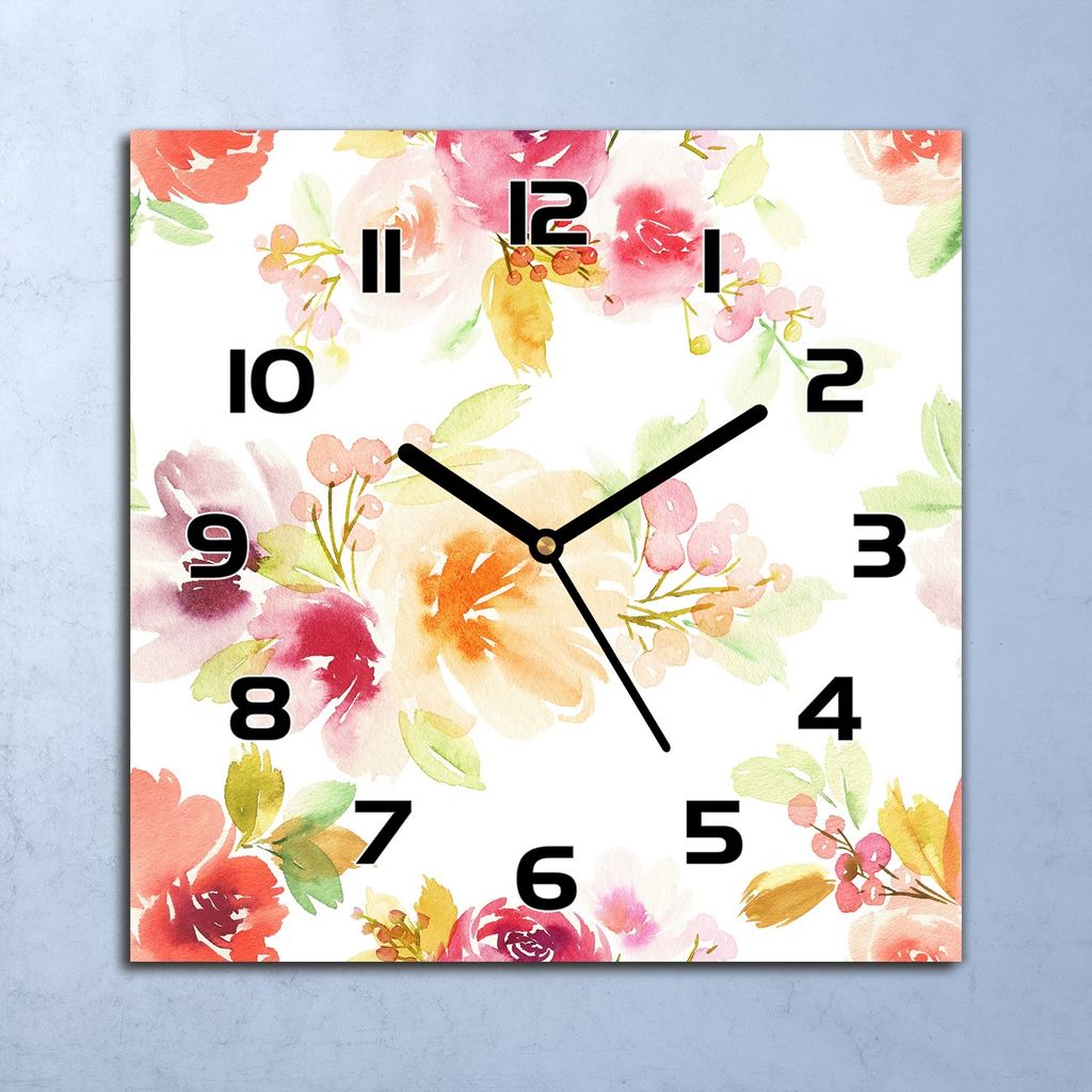 Wanduhr Echt-Glas-Küchenuhr Vintage Blumen Quarz Lautlos 30x30 Deko Bilder