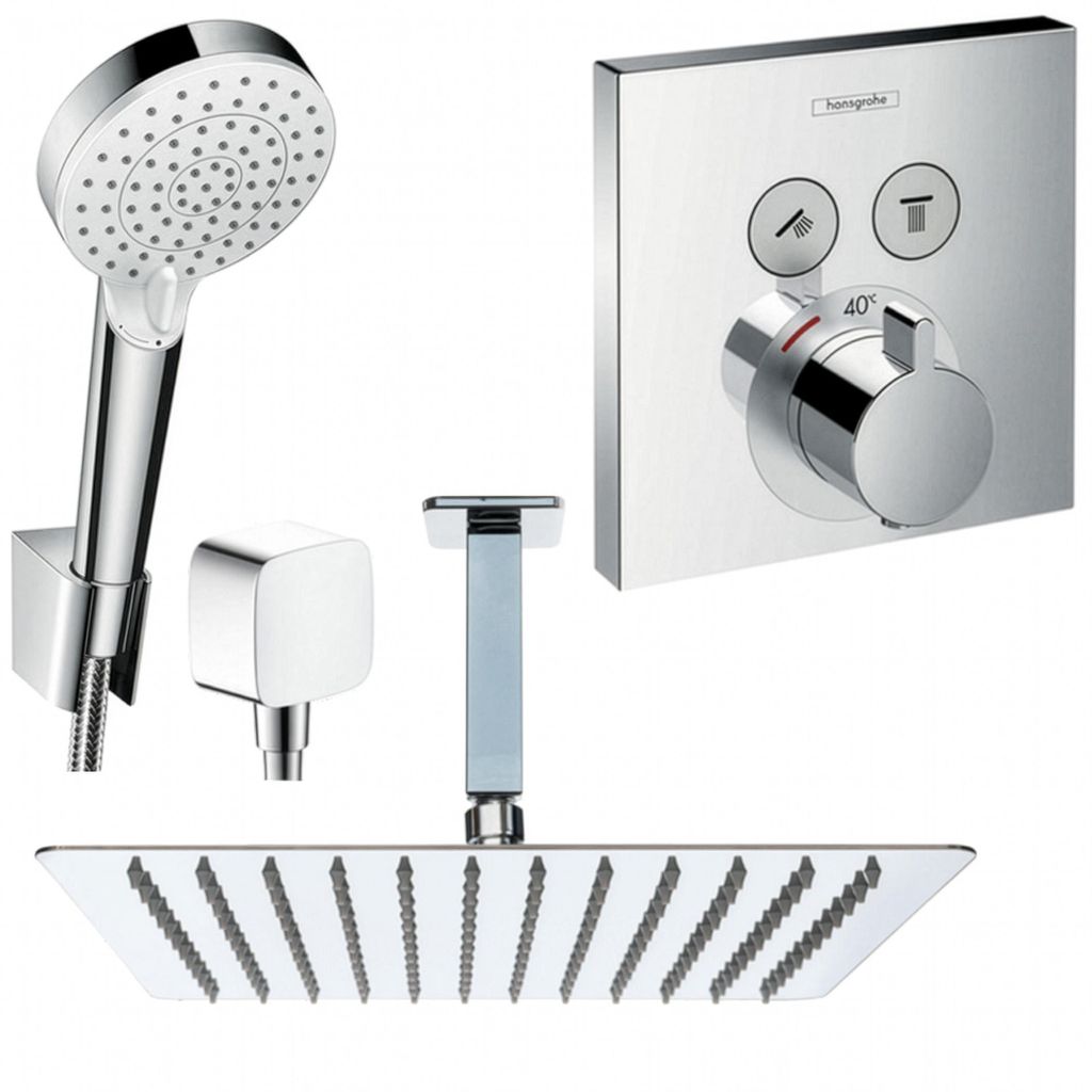 Hansgrohe und Jowi Unterputz Duschsystem ShowerSelect Thermostat, Unterputz Duscharmatur mit Kopfbrause, OHNE iBox, Deckenanschluss