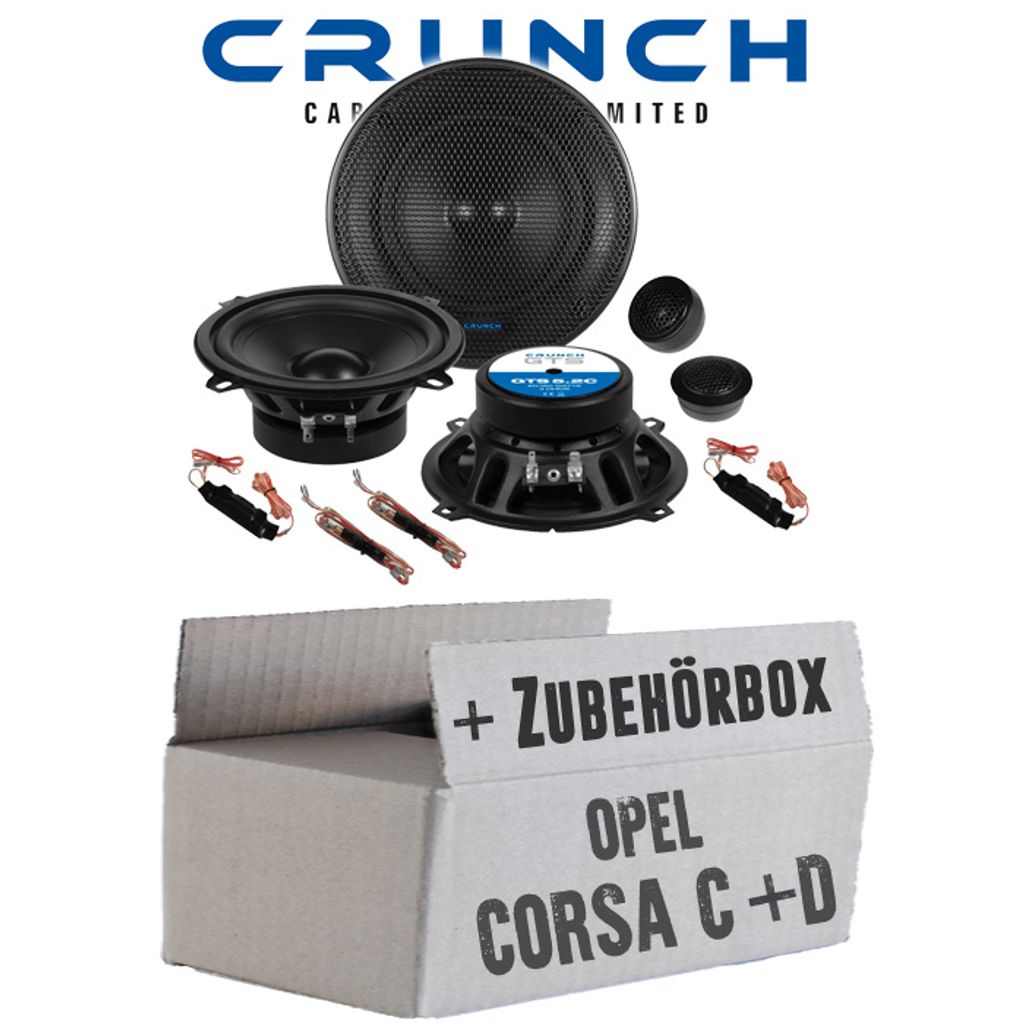Opel Corsa C + D Tür hinten - Lautsprecher Boxen Crunch GTS5.2C - 13cm 2-Wege System GTS 5.2C Auto Einbauzubehör - Einbauset