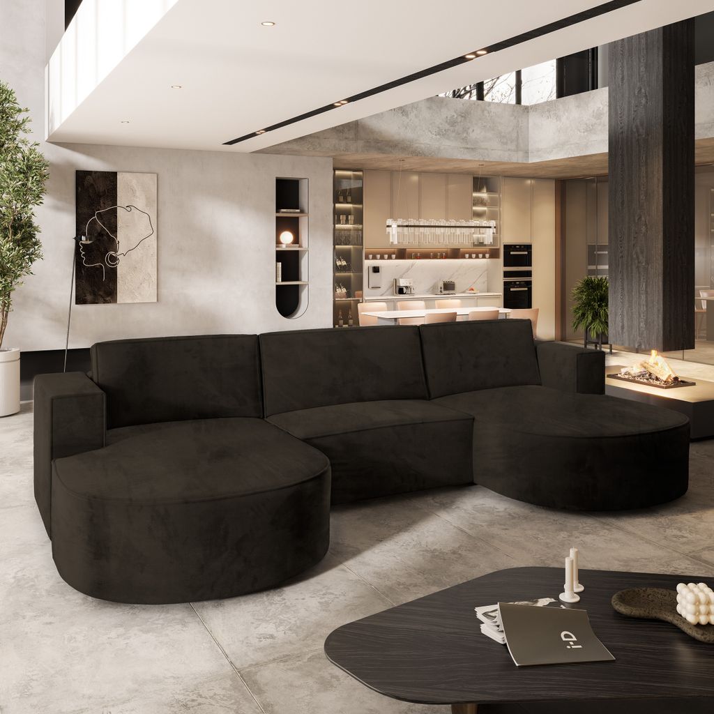 Masseno Ecksofa VEZZO M mit Schlaffunktion U-Form, Sofa mit Bettkasten, Wohnzimmersofa, Couch, Soffa, Bettsofa, Couchgarnitur- Braun, MONOLITH 29