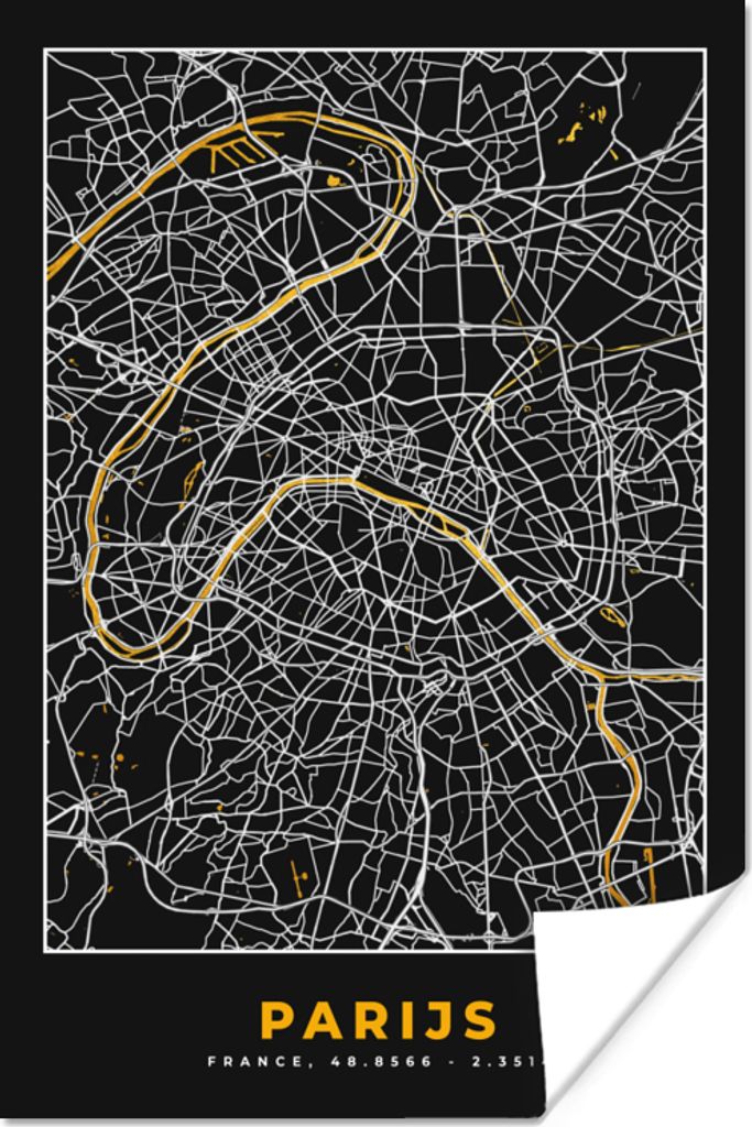 MuchoWow Poster Paris - Stadtplan - Gold - Karte 120x180 cm - Kunstposter