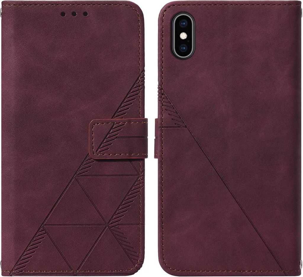 iPhone XS Max Hülle, Schlank Prägung Flip Leder Kartenfächer Schutzhülle mit Ständer für iPhone XS Max Rot
