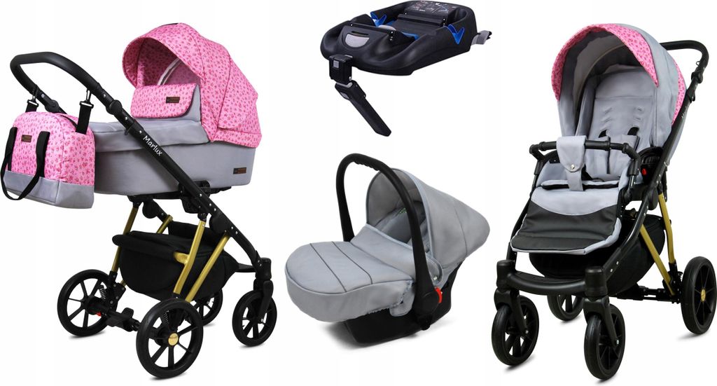 BabyLux Marlux Magnetic | 4in1 Kinderwagen Set | Small Rosess Of Pink | Kombikinderwagen | Kind