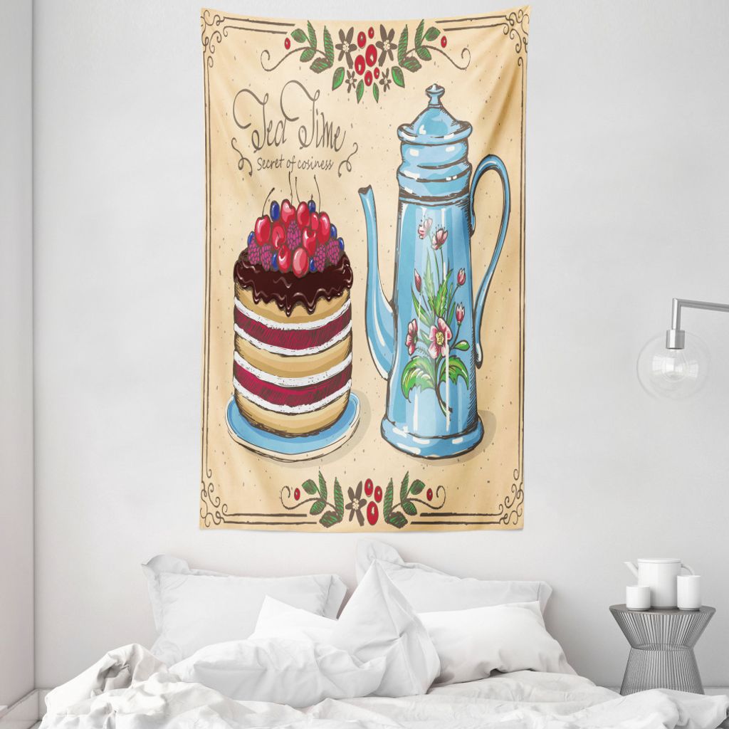 ABAKUHAUS Tee Wandteppich und Tagesdecke, Das Geheimnis von Cosiness Wörter Kuchen aus Weiches Mikrofaser Stoff Waschbar ohne Verblassen Digitaldr...