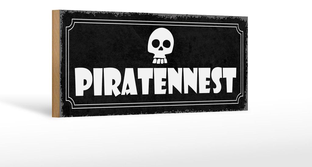 Holzschild Hinweis 27x10cm Piratennest Totenkopf schwarzes Schild