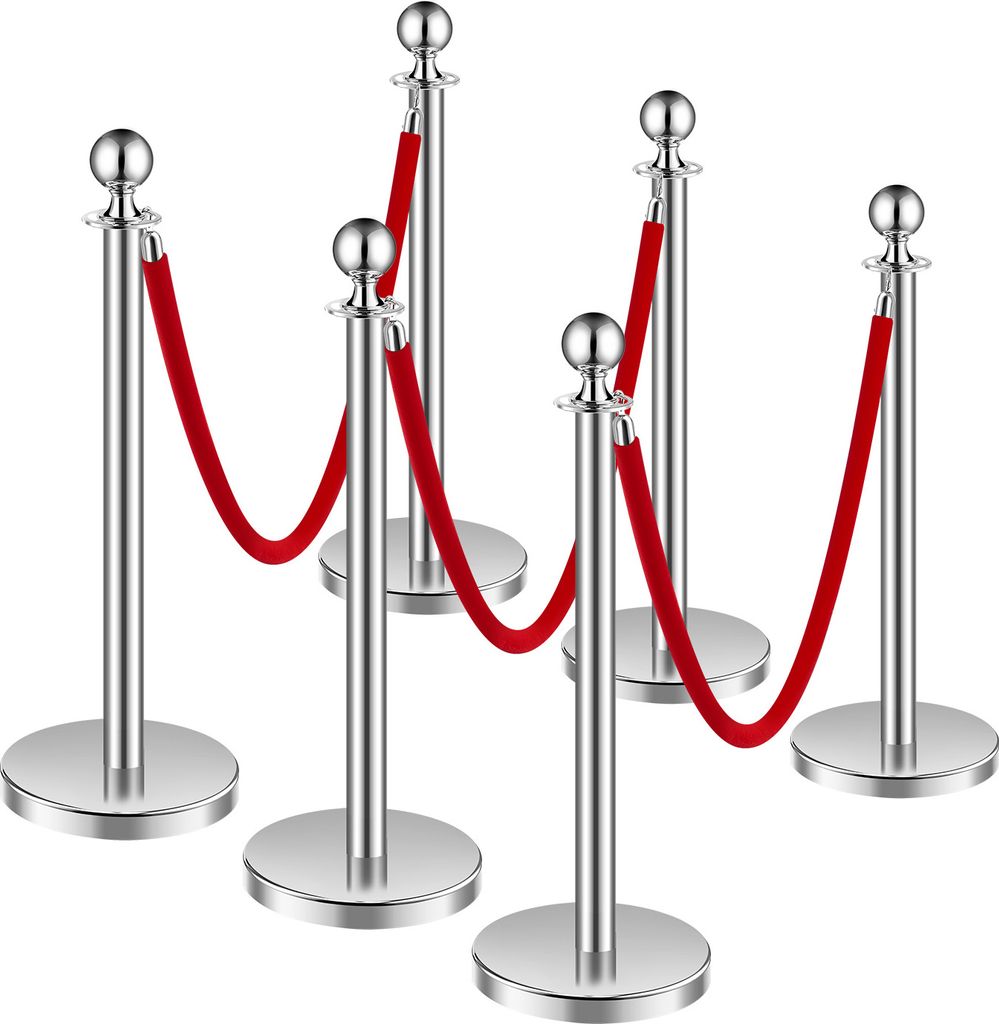 SucceBuy 6 pezzi pali barriera argento, 3 corde di velluto Immagine del prodotto 