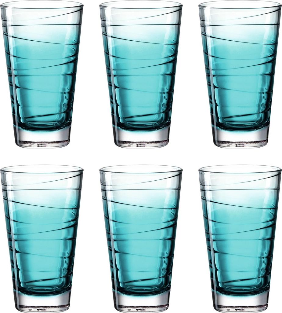 Leonardo Vario Struttura Trink-Gläser 6er Set, spülmaschinenfeste Longdrink-Gläser, bunte Trink-Becher aus Glas, türkis, 280 ml, 026833