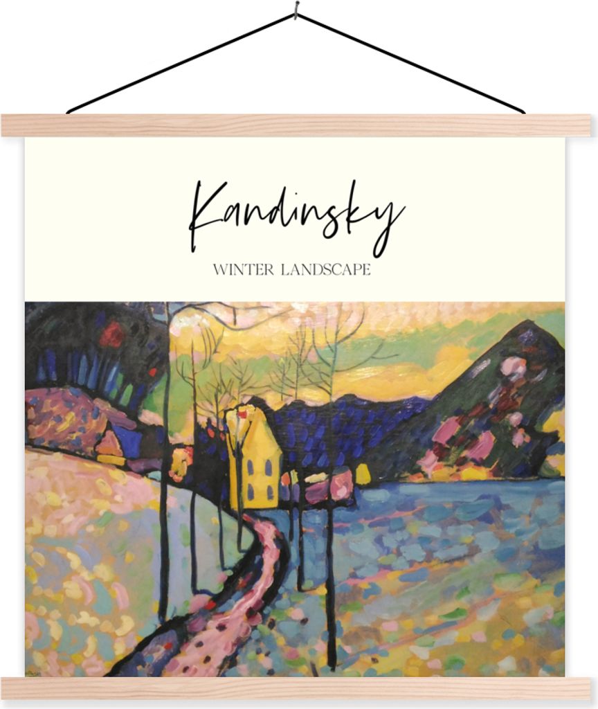 MuchoWow Textilposter Kunst - Winterlandschaft - Kandinsky 40x40 cm mit holzfarbenen Rahmen - Posterleiste