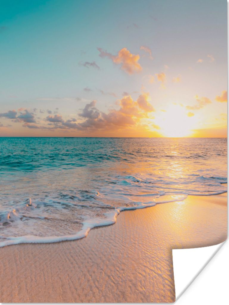 MuchoWow Poster Sonnenuntergang - Strand - Meer - Sommer - Blau 120x160 cm - Wandbilder