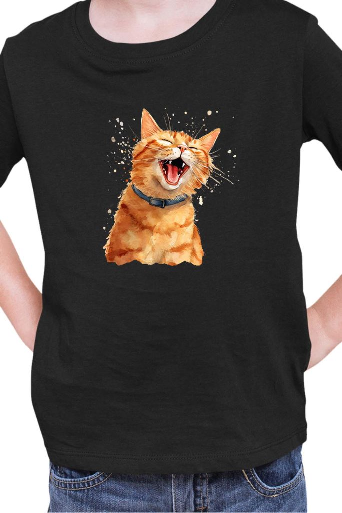 Kinder T-Shirt Funny Cats Breeds American Shorthair Cat, 9-11 Jahr - 140 / Schwarz