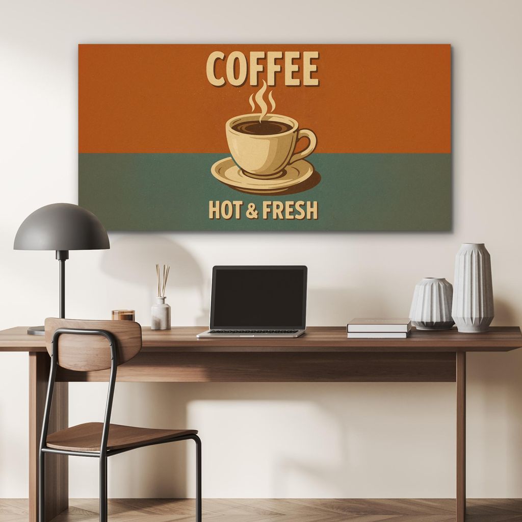 MuchoWow Wanddekoration Metall Metallbild Wandkunst 120x60 cm Kaffee - Tasse - Vintage - Zitat MuchoWow Aluminium Gemälde - Metalbilder