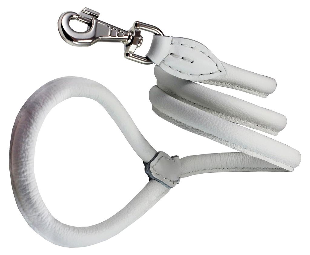 Runde Hundeleine aus echtem gerolltem Leder, 12 mm, Weiß, Größe L