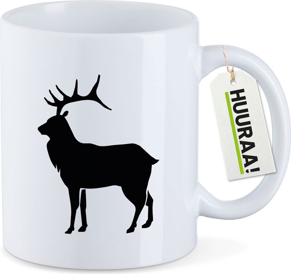 Huuraa Kaffeetasse Hirsch Silhouette 330ml Weiß Keramik Kaffeebecher Geschenkidee
