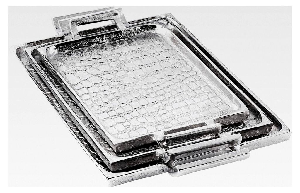 Tablett - Servierbrett Aluminium Silber - Serviertablett Metall Silbertablett Dekotablett - Deko für Wohnzimmer, Esszimmer oder Küche - Schlangen...