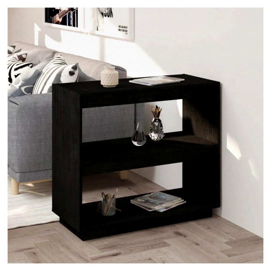 Bücherschrank, schwarz, 80 x 35 x 71 cm, aus massivem Kiefernholz