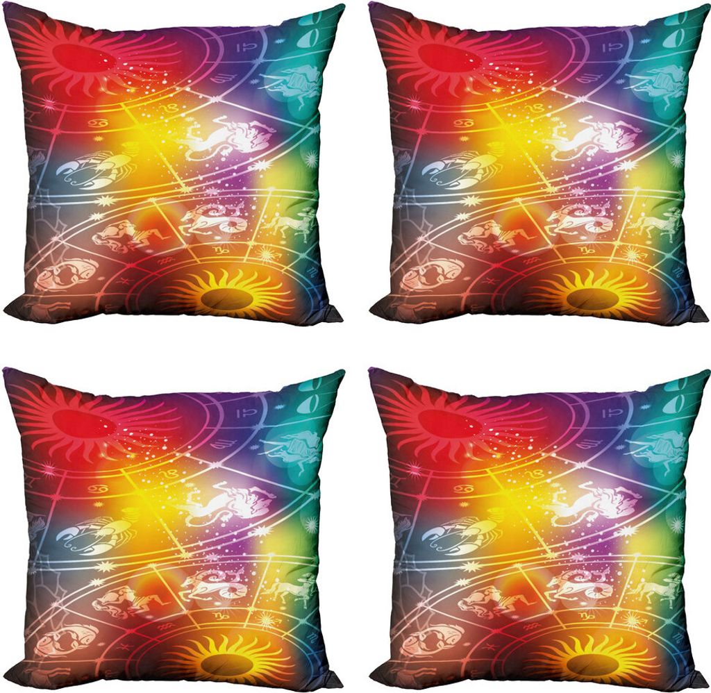 ABAKUHAUS Astrologie Kissenbezug Set (4 Stück), Rainbow Colored Diagramm, Moderner Doppelseitiger Digitaldruck, 50 cm x 50 cm, Mehrfarbig