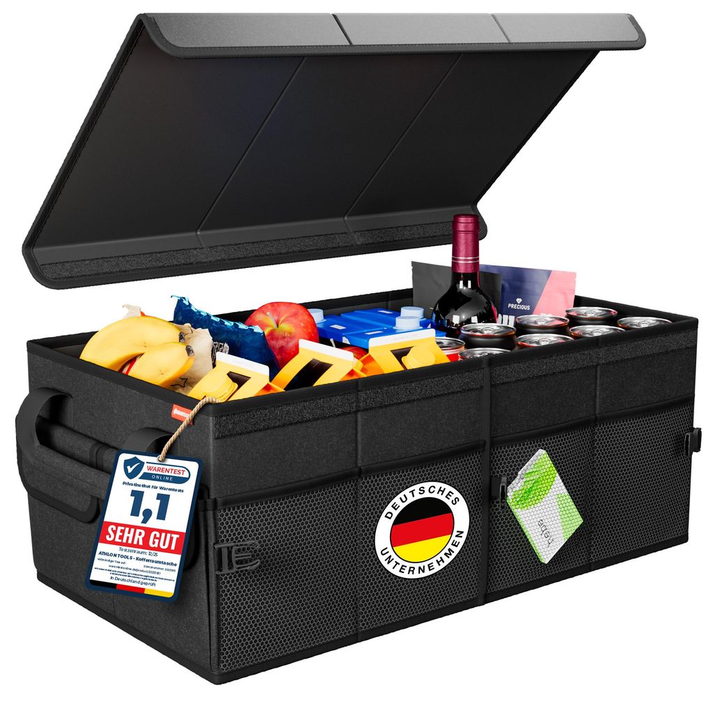 ATHLON TOOLS Kofferraum-Organizer XXL – faltbare Kofferraum-Tasche, rutschfest, verstärkt, stabil mit Deckel
