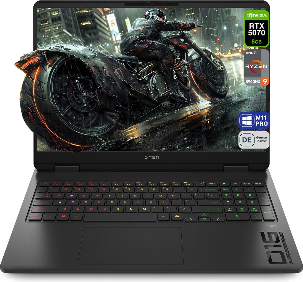 HP Omen 16 Gaming Laptop, Ryzen 9 8940HX, 16" FHD (1920x1200) IPS 144Hz, RTX 5070, Deutsches Tastatur-Layout,W11 Pro, 64 GB RAM | 1 TB SSD