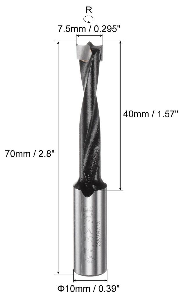 Brad Point-Bohrer fš¹r Holz, 7,5 mm x 70 mm, vorw?rtsdrehendes Hartmetall, fš¹r Holzbearbeitung, Tischlerei, Bohrwerkzeug