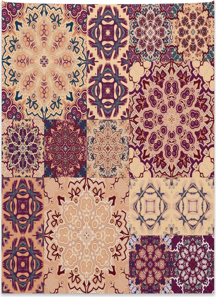 Abakuhaus Jahrgang Wandteppich, Arabesque Blumenfliesen aus Weiches Mikrofaser Stoff Kein Verblassen Klare Farben Waschbar, 110 x 150 cm, Orange Pf...