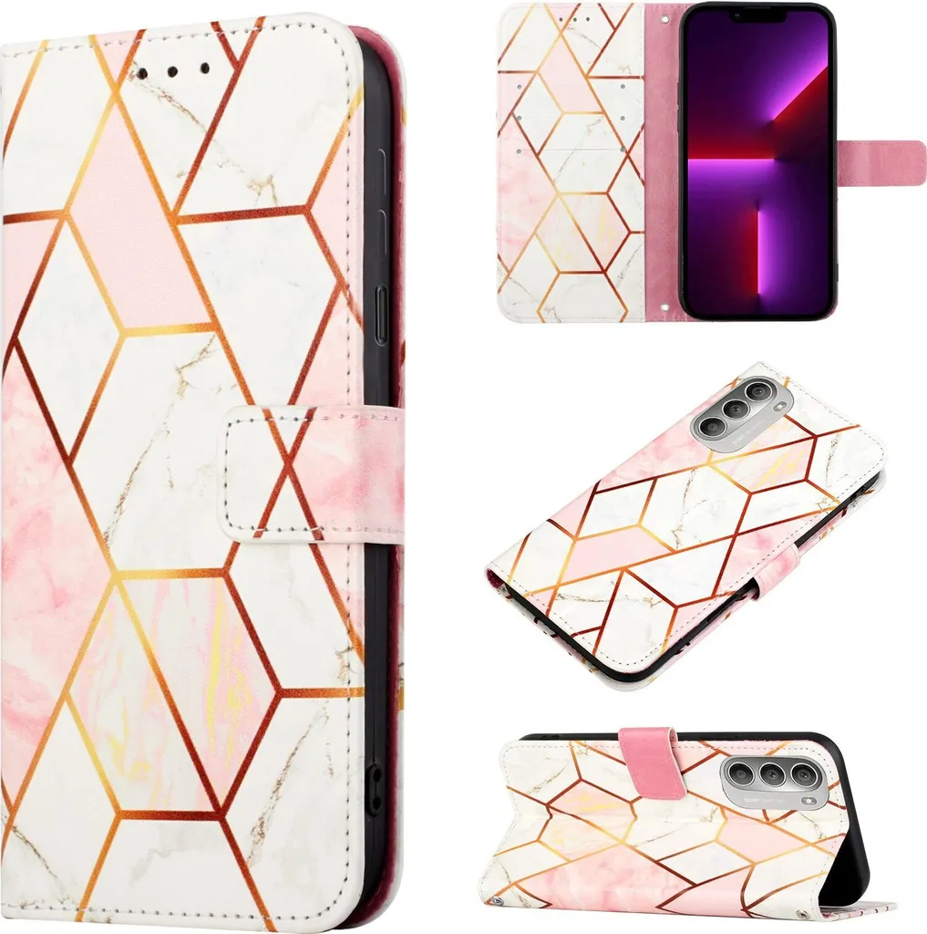 Custodia Moto G51 5G Oro Rosa Marmo | Cover Libro Elegante in Pelle