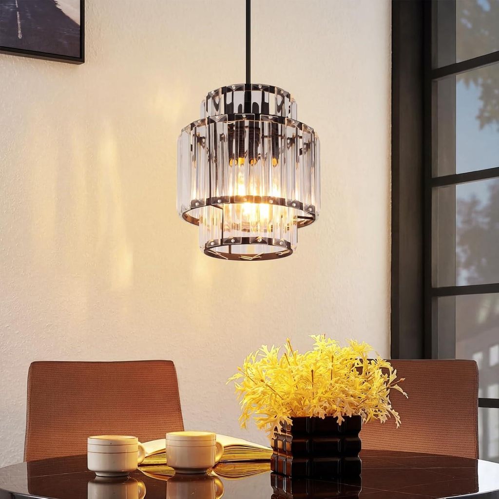 ZMH Pendelleuchte Esstisch 1 Flammig Hängeleuchte Kristall Hängelampe E27 Esszimmerlampe Hängende Glas Pendellampe Höhenverstellbar für Wohnzi...