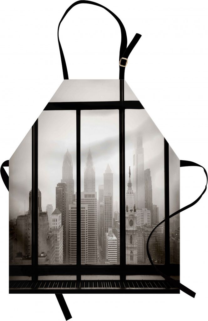 ABAKUHAUS Stadt Kochschürze, Philadelphia City Rooftop Blick durch Fenster Skyline Landmark Rooftop Travel, Farbfest Höhenverstellbar Waschbar Kl...
