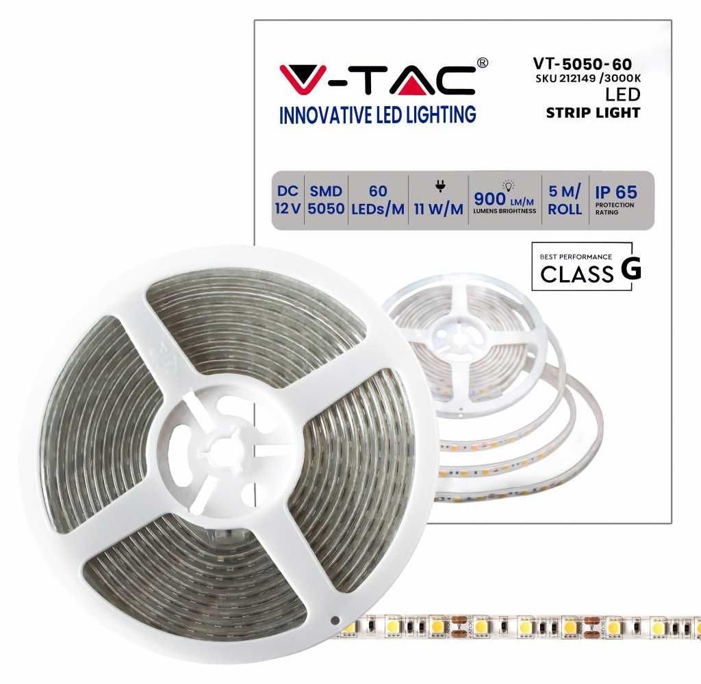 Striscia 300LED 11W/mt SMD5050 strip 5M IP65 - Mod. VT-5050 Immagine del prodotto 