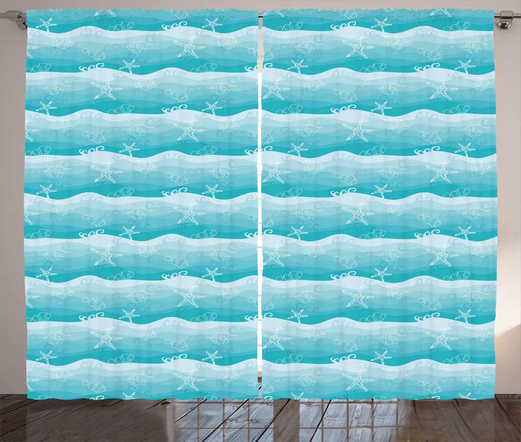 Weesire Tende Nautiche Con Cavalluccio Marino E Corallo - 50% Oscuranti - 2 Pannelli 132x160 Cm - Blocco UV E Termiche - Per Soggiorno E Camera Da Letto