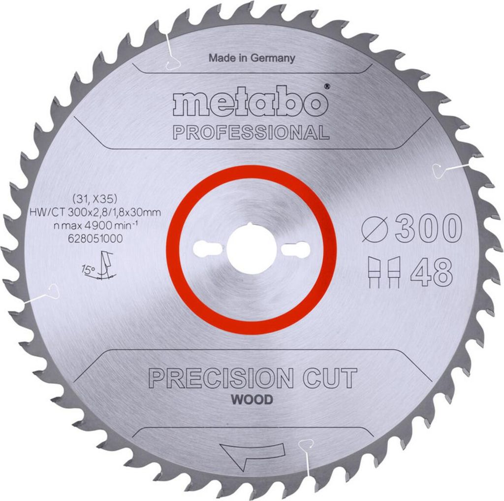 Metabo Sägeblatt precision cut wood - professional 300x2,8/1,8x30, Z48, Spanwinkel 15°, Wechselzahn